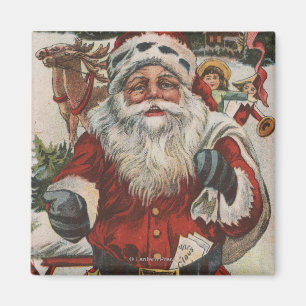 Christmas GreetingSanta with Deer and Kids Magnet