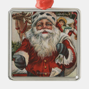 Christmas GreetingSanta with Deer and Kids Metal Tree Decoration
