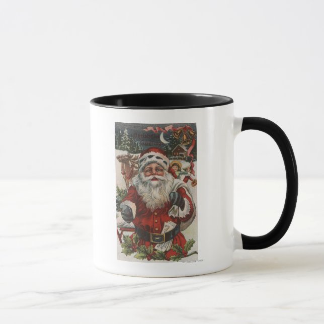 Christmas GreetingSanta with Deer and Kids Mug (Right)