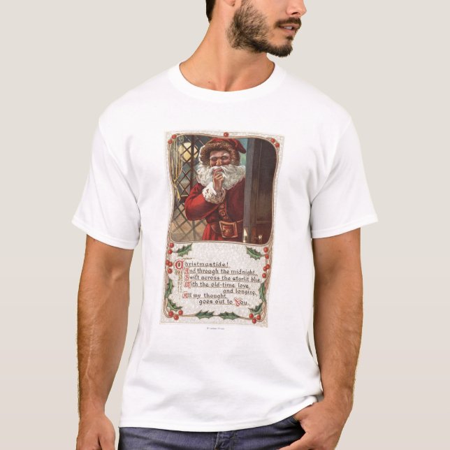 Christmas GreetingSanta with Hand on Beard T-Shirt (Front)