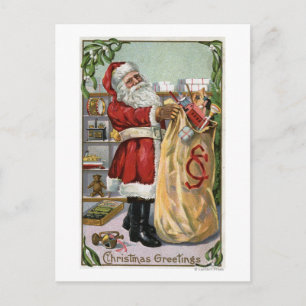 Christmas GreetingSanta with Large Sack Holiday Postcard