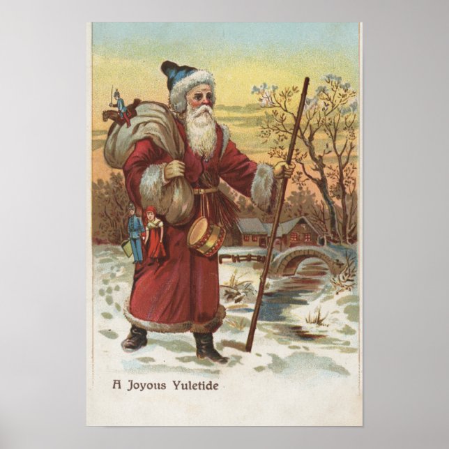 Christmas GreetingSanta with Walking Stick Poster (Front)