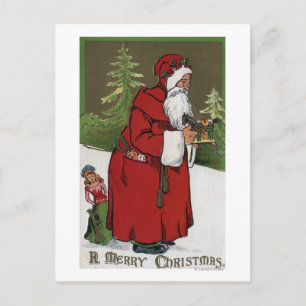 Christmas GreetingSanta with Wood Horse Holiday Postcard