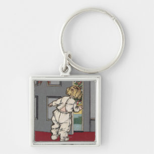 Christmas GreetingsKid Peeking for Santa Key Ring