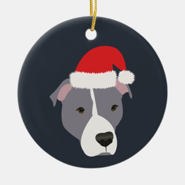 Christmas Grey and White Pitbull Ceramic Tree Decoration (Front)