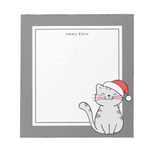 Christmas Grey Cat Custom Name Notepad