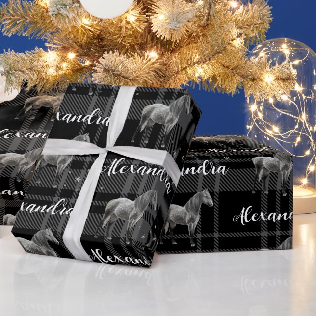 Christmas Grey Equestrian Horse Personalised  Wrapping Paper (Holidays)