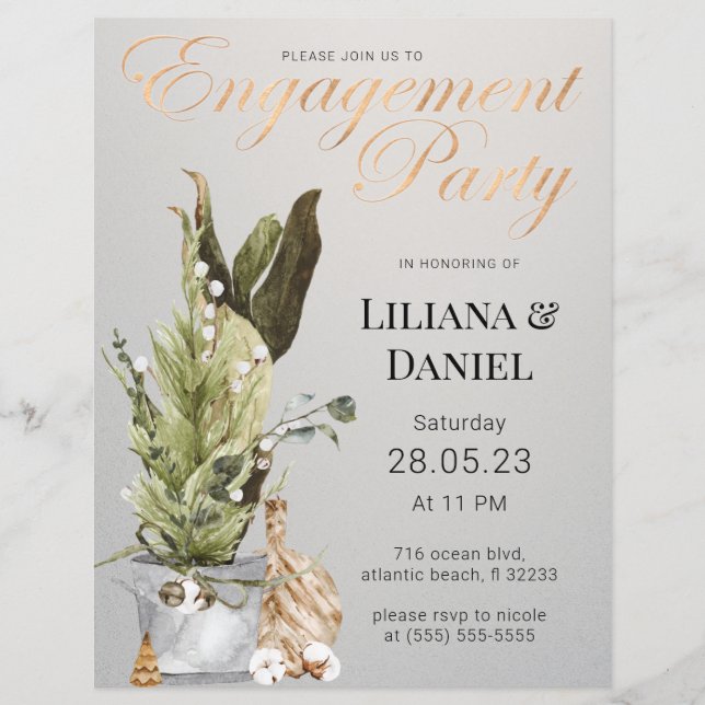 Christmas Grey & Gold Engagement Party Invitation (Front)