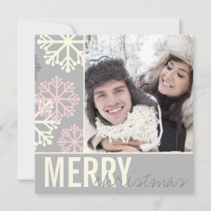 Christmas Grey & Pink Snow Holiday Photo Card