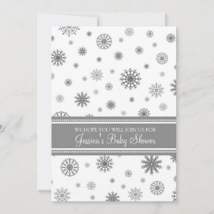 Christmas Grey Snowflake Custom Baby Shower Invitation