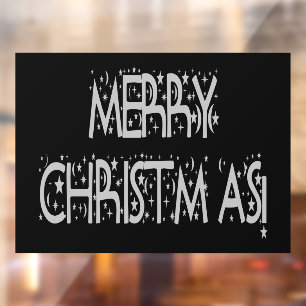 Christmas Grey Stars Night Black 11x8 Decor Vinyl Window Cling