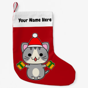 Christmas Grey Tabby Cat Small Christmas Stocking