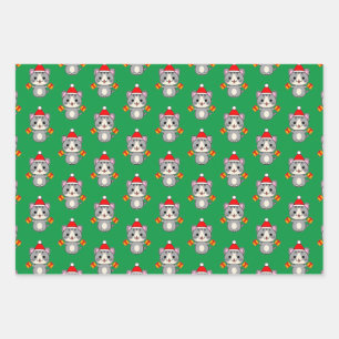 Christmas Grey Tabby Cat Wrapping Paper Sheet