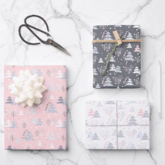 Christmas grey white pink silver simple elegant wrapping paper sheet