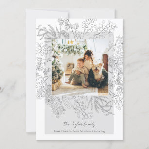 Christmas Grey Winter Foliage Photo Frame Holiday Card