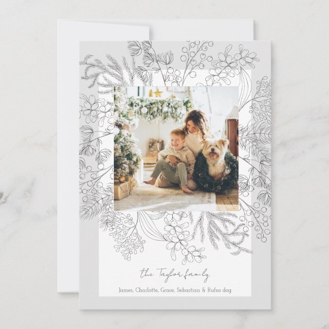 Christmas Grey Winter Foliage Photo Frame Holiday Card (Front)