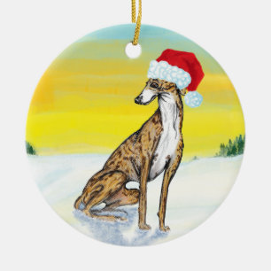christmas greyhound ceramic tree decoration