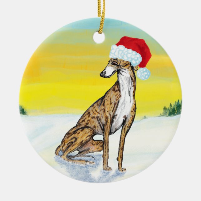 christmas greyhound ceramic tree decoration (Front)