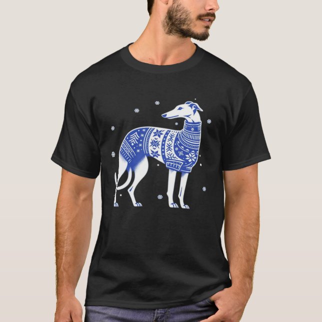 Christmas Greyhound Dog Wearing an Ugly Sweater Bl (Front)