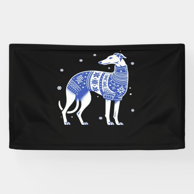 Christmas Greyhound Dog Wearing an Ugly Sweater Bl Banner (Horizontal)