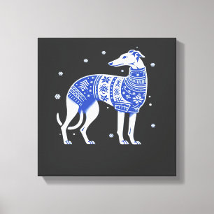 Christmas Greyhound Dog Wearing an Ugly Sweater Bl Canvas Print