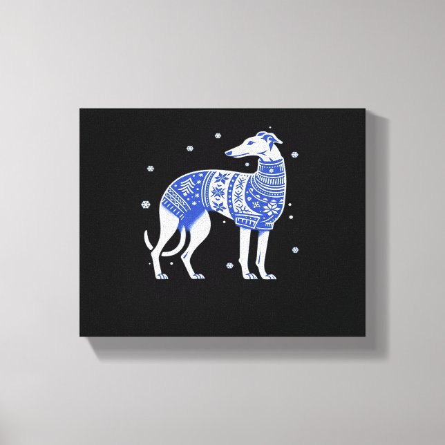 Christmas Greyhound Dog Wearing an Ugly Sweater Bl Canvas Print (Front)