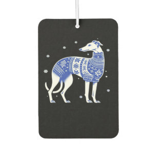 Christmas Greyhound Dog Wearing an Ugly Sweater Bl Car Air Freshener