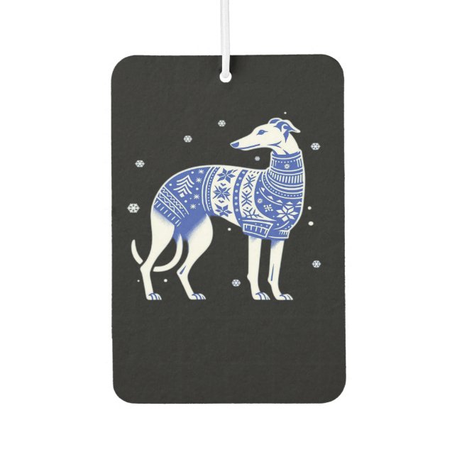 Christmas Greyhound Dog Wearing an Ugly Sweater Bl Car Air Freshener (Front)