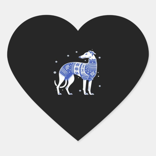 Christmas Greyhound Dog Wearing an Ugly Sweater Bl Heart Sticker (Front)