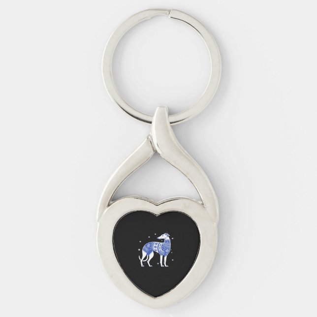 Christmas Greyhound Dog Wearing an Ugly Sweater Bl Key Ring (Front)