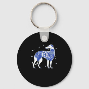 Christmas Greyhound Dog Wearing an Ugly Sweater Bl Key Ring