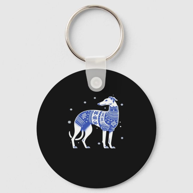 Christmas Greyhound Dog Wearing an Ugly Sweater Bl Key Ring (Front)