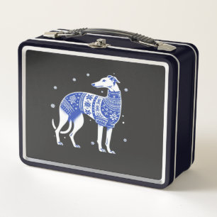 Christmas Greyhound Dog Wearing an Ugly Sweater Bl Metal Lunch Box
