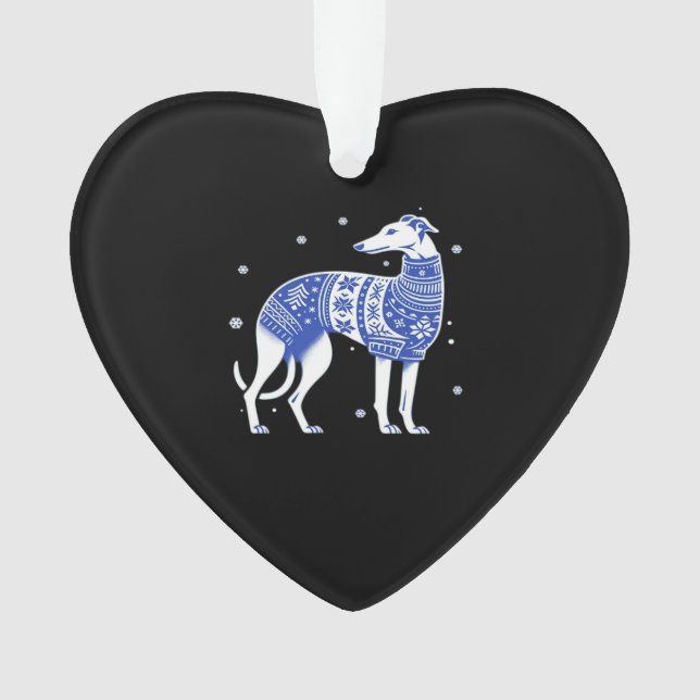 Christmas Greyhound Dog Wearing an Ugly Sweater Bl Ornament (Front)