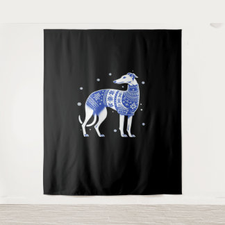 Christmas Greyhound Dog Wearing an Ugly Sweater Bl Tapestry