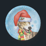 Christmas Greyhound Paper Plate<br><div class="desc">Celebrate the holiday season with a cute Greyhound wearing a Santa hat and scarf amid a flurry of snowflakes. Happy Howlidays!</div>
