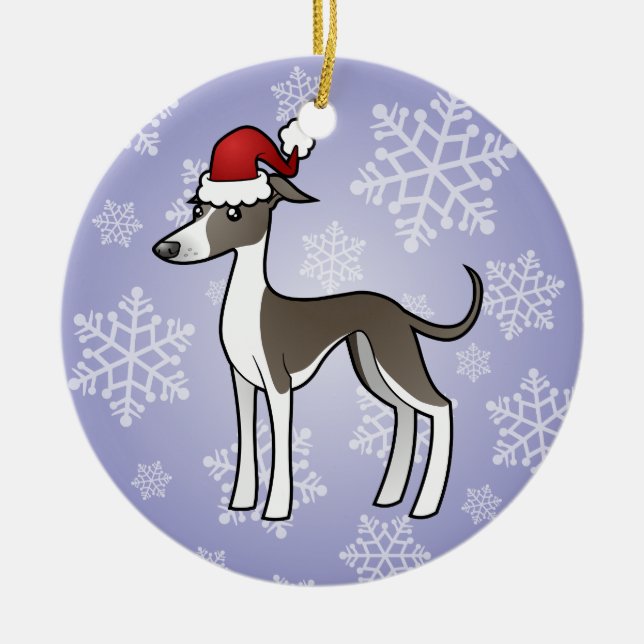 Christmas Greyhound / Whippet / Italian Greyhound Ceramic Tree Decoration (Front)