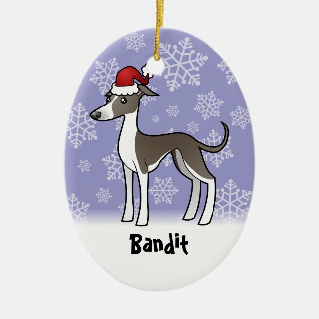 Christmas Greyhound/Whippet/Italian Greyhound Ceramic Tree Decoration (Front)