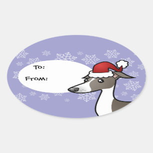 Christmas Greyhound / Whippet / Italian Greyhound Oval Sticker