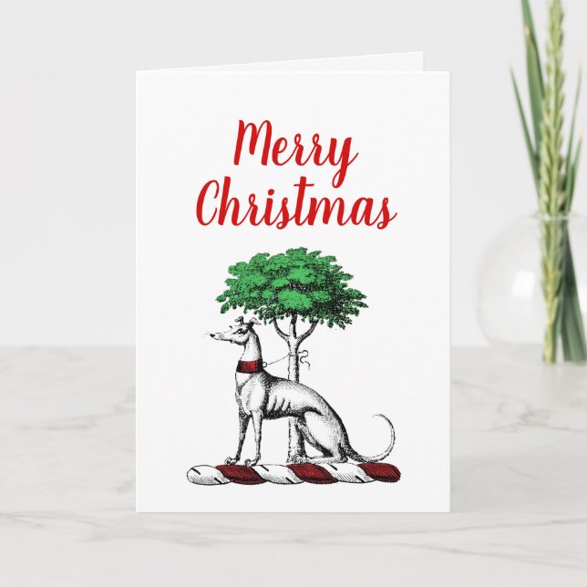 Christmas Greyhound Whippet With Tree Crest Emblem Holiday Card (Front)
