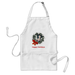 Christmas Greyhound Wreath Bow Holiday Apron