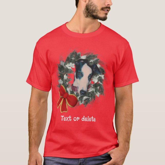 Christmas Greyhound Wreath Personalized T-Shirt (Front)