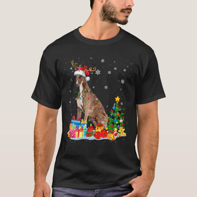 Christmas Greyhound Xmas Lights Reindeer Santa Gre T-Shirt (Front)