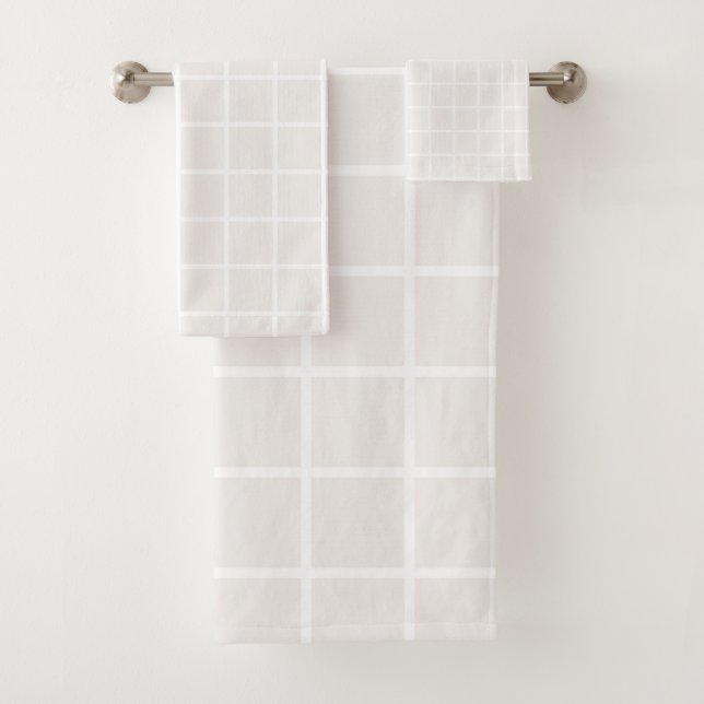 Christmas Grid Pattern Pale Beige And White Plaid Bath Towel Set (Insitu)