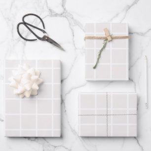 Christmas Grid Pattern Pale Beige And White Plaid Wrapping Paper Sheet
