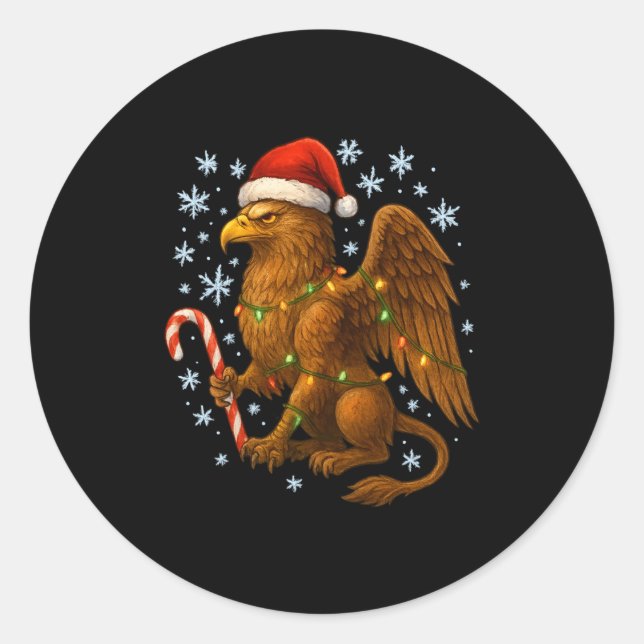 Christmas Griffin Magic Mythical Holiday Srit Long Classic Round Sticker (Front)