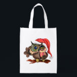 Christmas Grocery Bag Baby Owl with Gift<br><div class="desc">Cute Baby Owl In Christmas Hat and Gift - Painting Funny Bird Fun Collection - Choose / Add Your Unique Text / Name / Color - Make Your Special Gift - Resize and move or remove / add elements - image / text with customization tool. Painting and Design by MIGNED....</div>