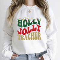 Christmas Groovy Holly Jolly Teacher White