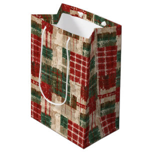 Christmas Grunge Plaid Medium Gift Bag