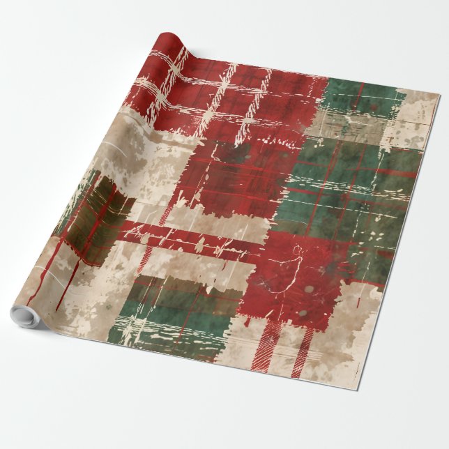 Christmas Grunge Plaid Wrapping Paper (Unrolled)